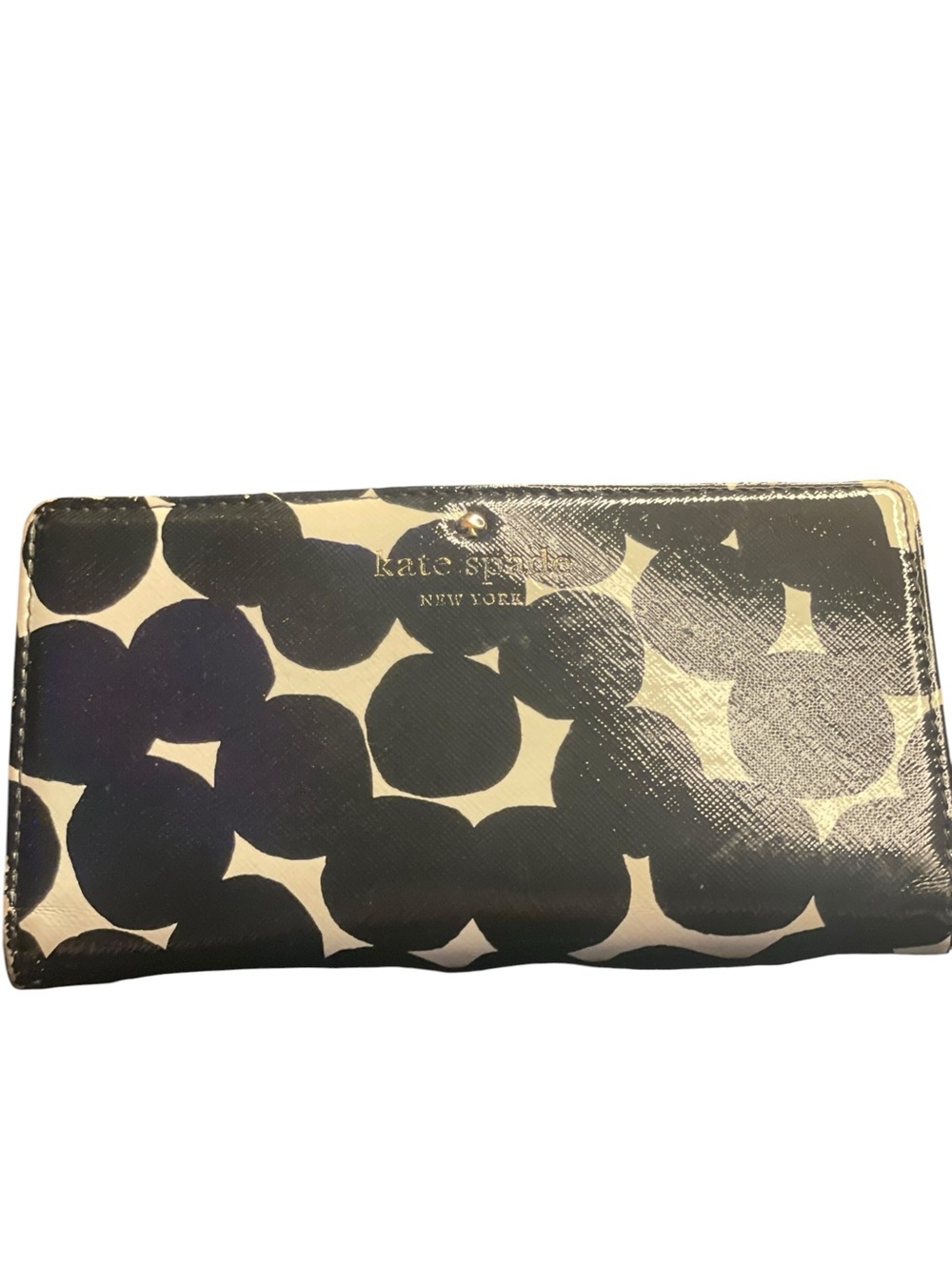 Kate Spade Stacy Large Slim Bifold Wallet Black White Dot Storybook Lining